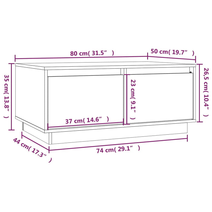 Tavolino da Salotto Bianco 80x50x35 cm Legno Massello di Pino cod 11235