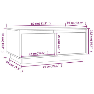 Tavolino da Salotto Grigio 80x50x35 cm Legno Massello di Pino