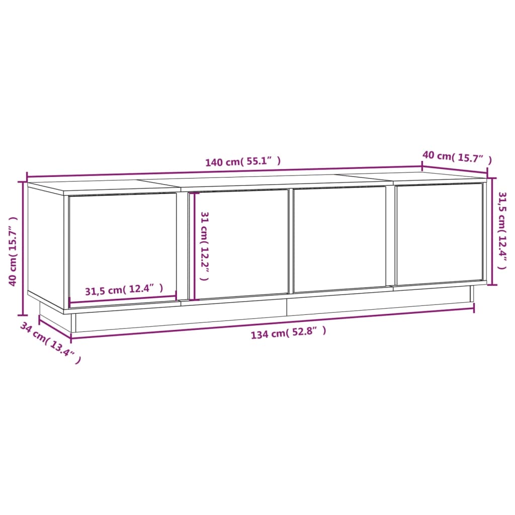 Mobile Porta TV Bianco 140x40x40 cm in Legno Massello di Pino