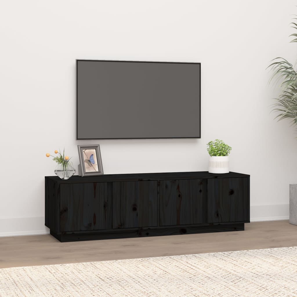 Mobile Porta TV Nero 140x40x40 cm in Legno Massello di Pino cod mxl 10139