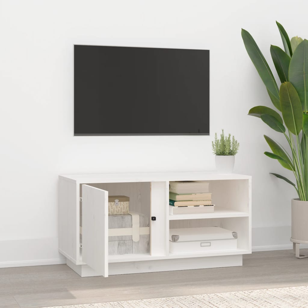 Mobile Porta TV Bianco 80x35x40,5 cm in Legno Massello di Pino cod mxl 15928