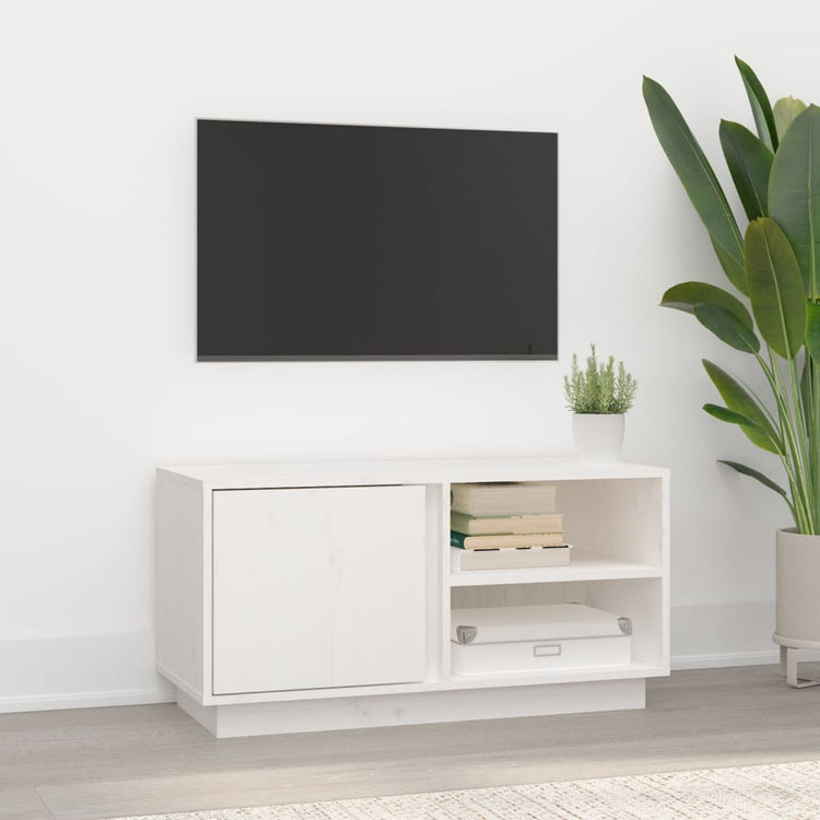 Mobile Porta TV Bianco 80x35x40,5 cm in Legno Massello di Pino cod mxl 15928