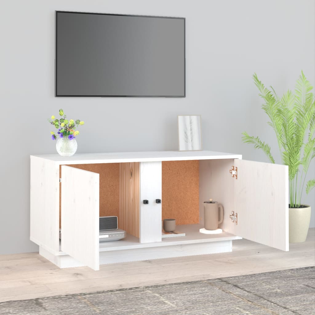 Mobile Porta TV Bianco 80x35x40,5 cm in Legno Massello di Pino cod mxl 26286