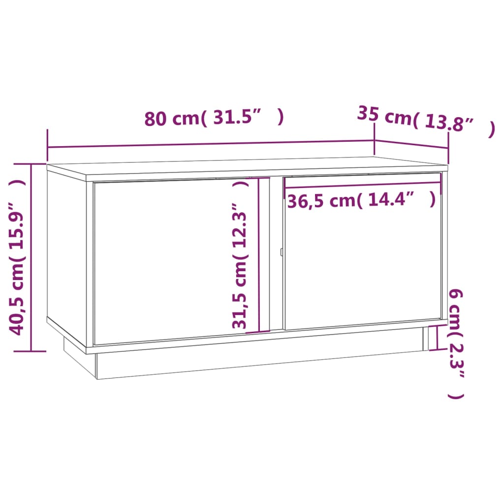 Mobile Porta TV Bianco 80x35x40,5 cm in Legno Massello di Pino cod mxl 26286