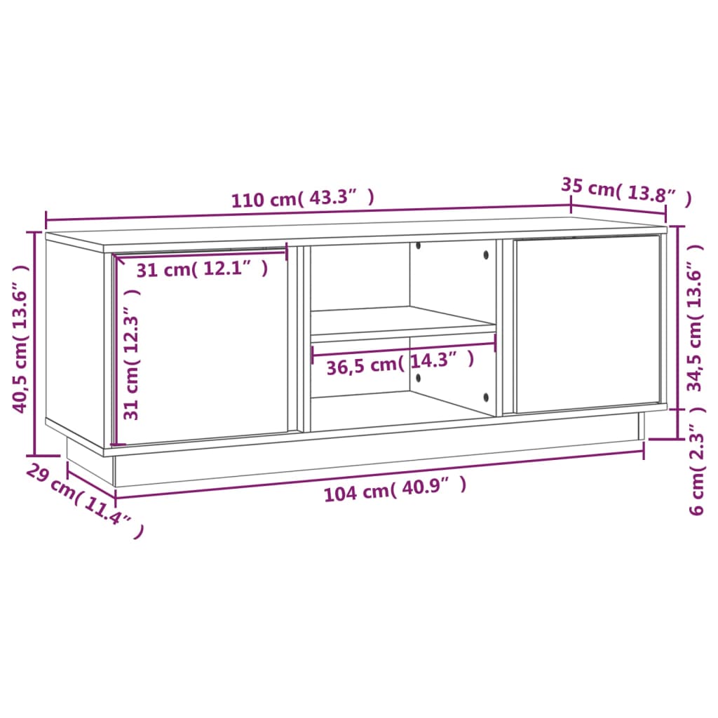 Mobile Porta TV Miele 110x35x40,5 cm in Legno Massello di Pino cod 11236