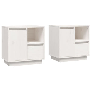 Comodini 2 pz Bianco 50x34x50 cm in Legno Massello di Pino 814482