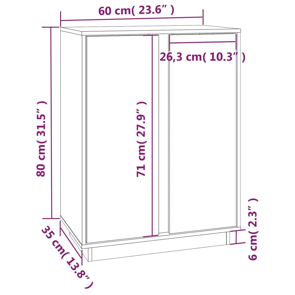 Credenza Bianca 60x35x80 cm in Legno Massello di Pino