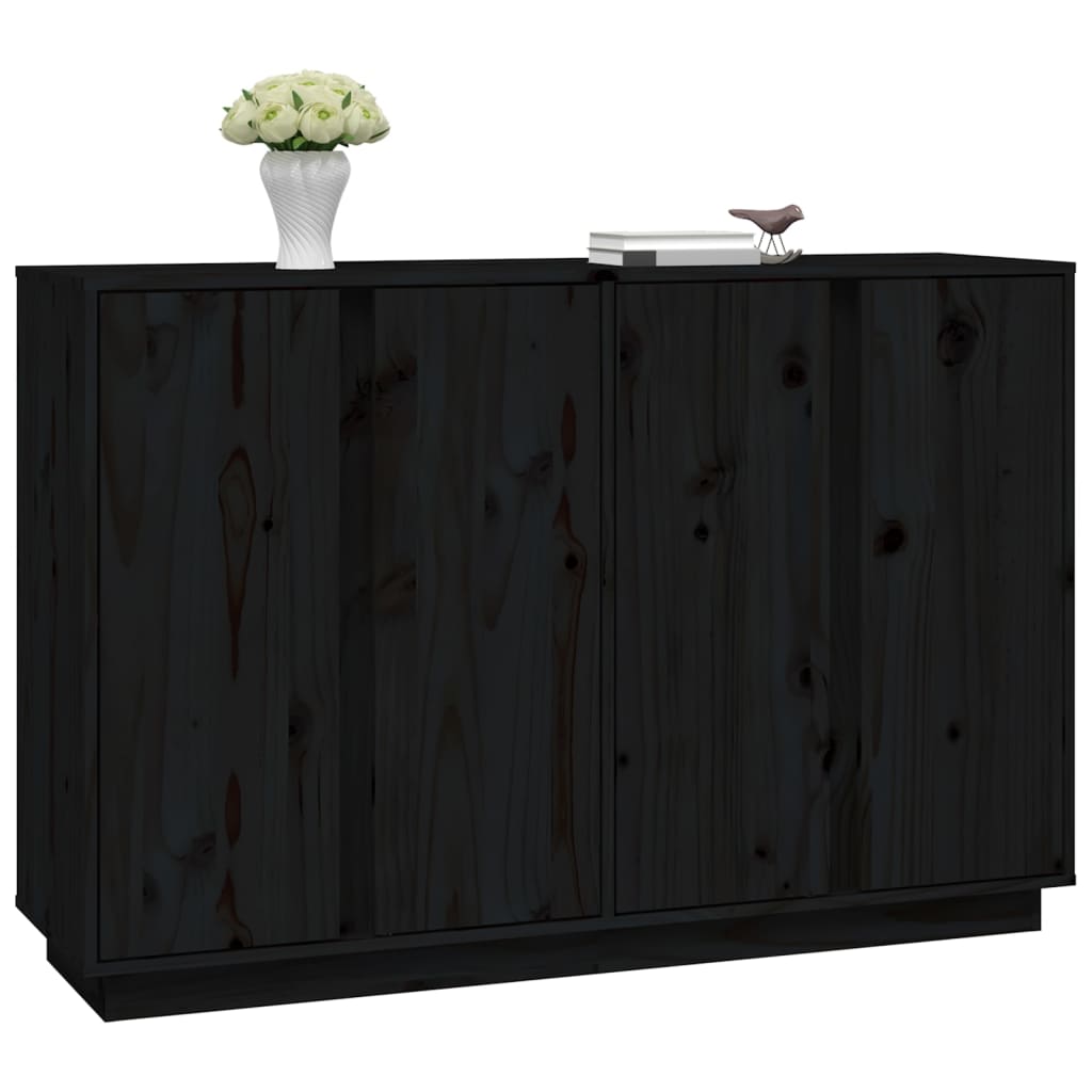 Credenza Nera 120x35x80 cm in Legno Massello di Pino 814498