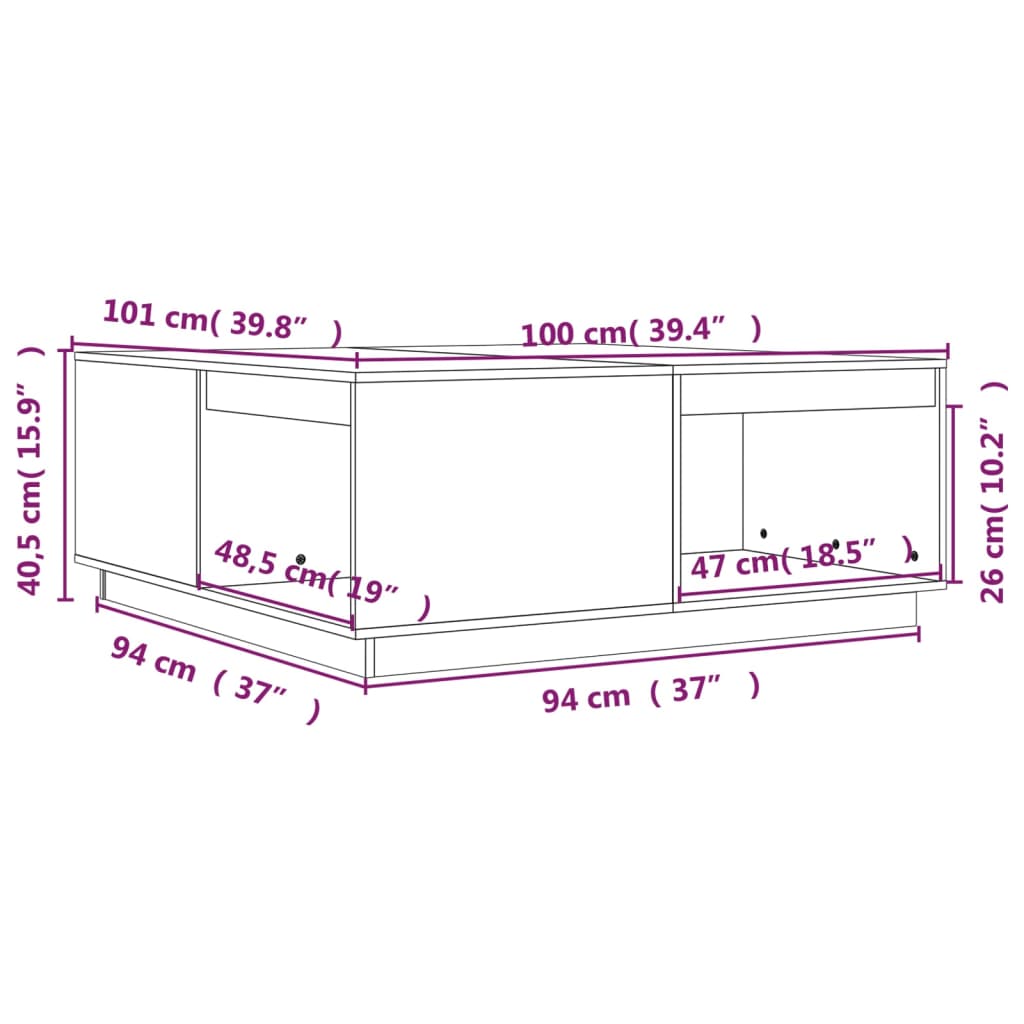 Tavolino da Salotto 100x101x40,5 cm in Legno Massello di Pino 814519