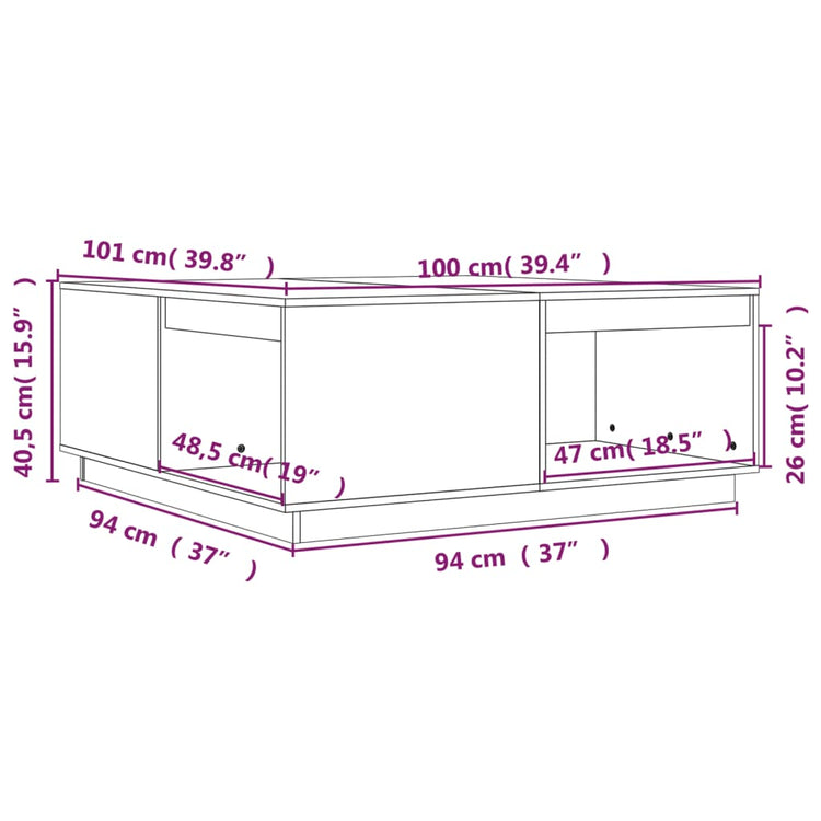 Tavolino da Salotto Grigio 100x101x40,5 cm Legno Massello Pino