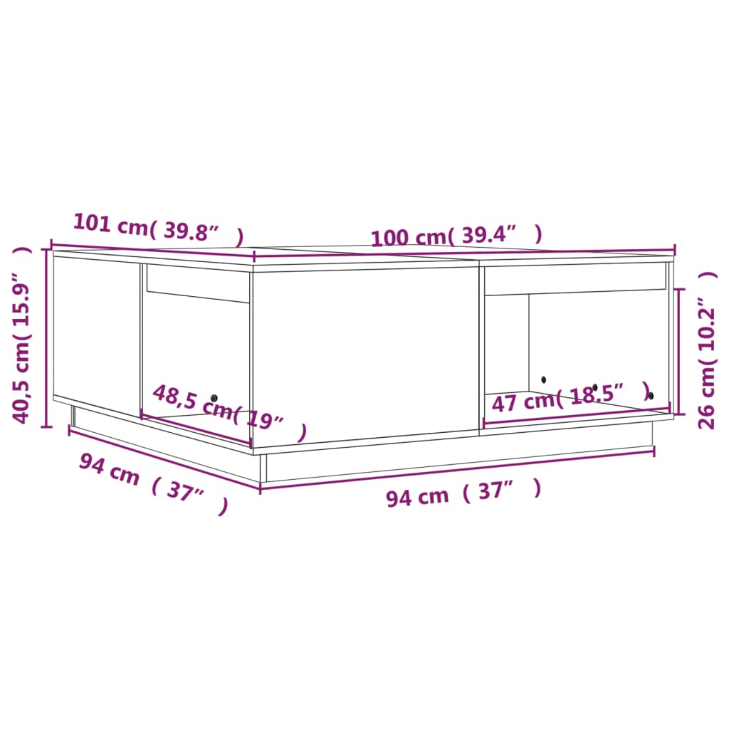 Tavolino da Salotto Miele 100x101x40,5cm Legno Massello di Pino