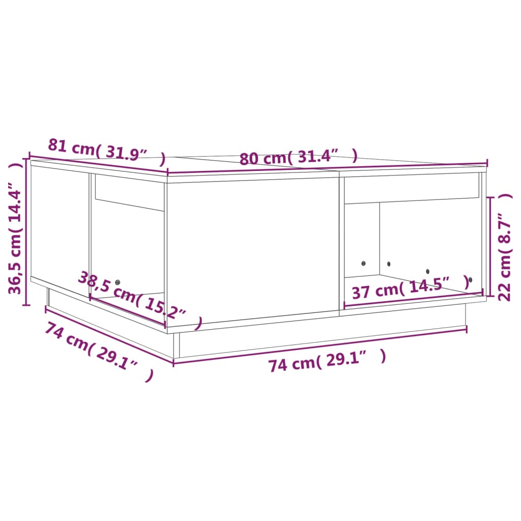 Tavolino da Salotto 80x81x36,5 cm in Legno Massello di Pino 814524