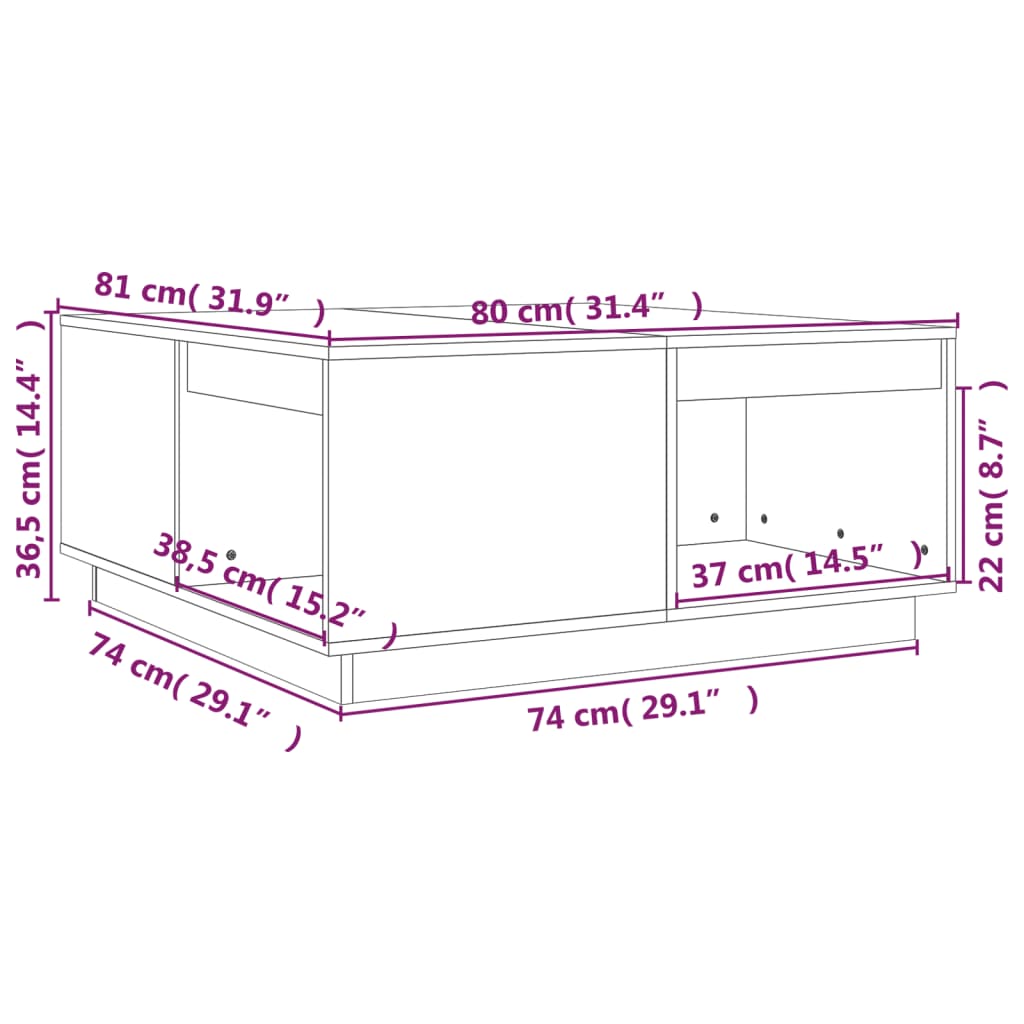 Tavolino da Salotto Bianco 80x81x36,5 cm Legno Massello di Pino 814525