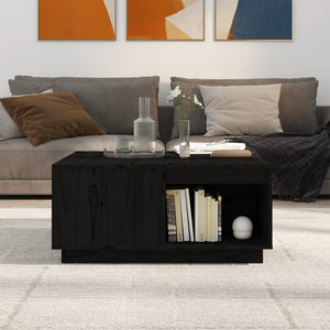 Tavolino da Salotto Nero 80x81x36,5 cm Legno Massello di Pino