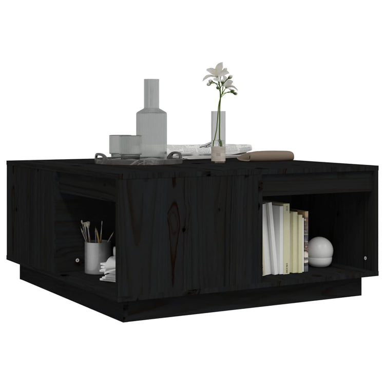 Tavolino da Salotto Nero 80x81x36,5 cm Legno Massello di Pino