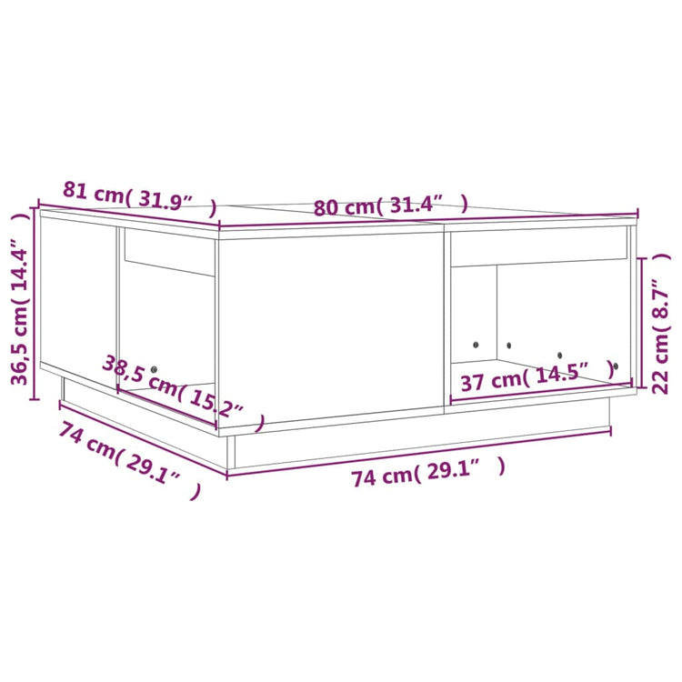 Tavolino da Salotto Nero 80x81x36,5 cm Legno Massello di Pino