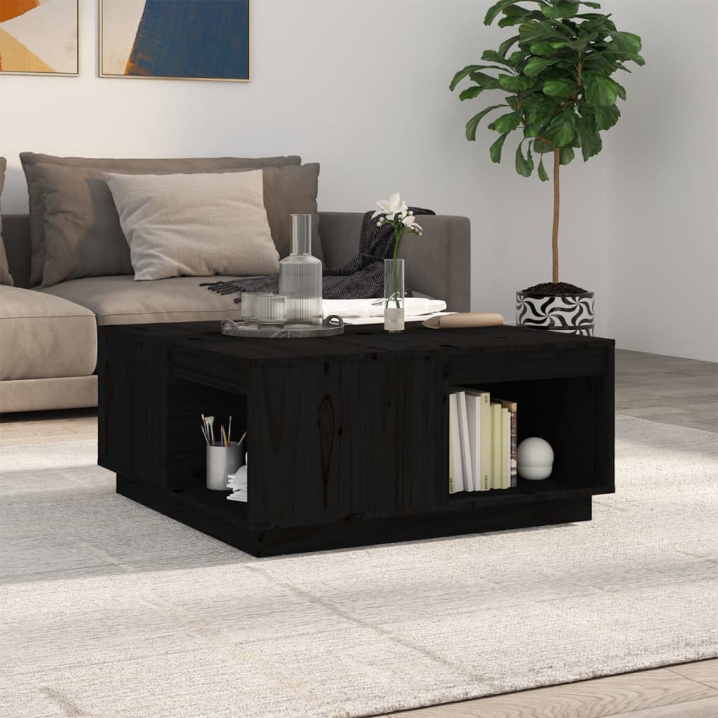 Tavolino da Salotto Nero 80x81x36,5 cm Legno Massello di Pino