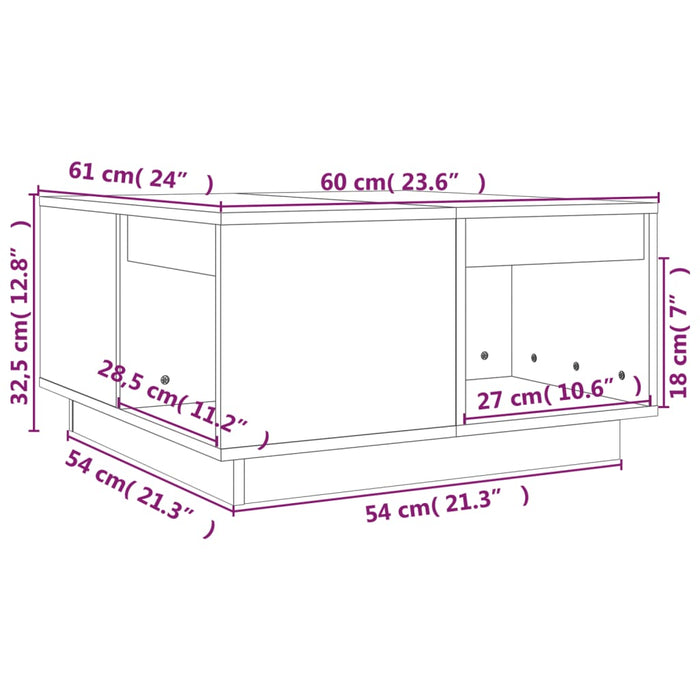 Tavolino da Salotto 60x61x32,5 cm in Legno Massello di Pino cod mxl 15646