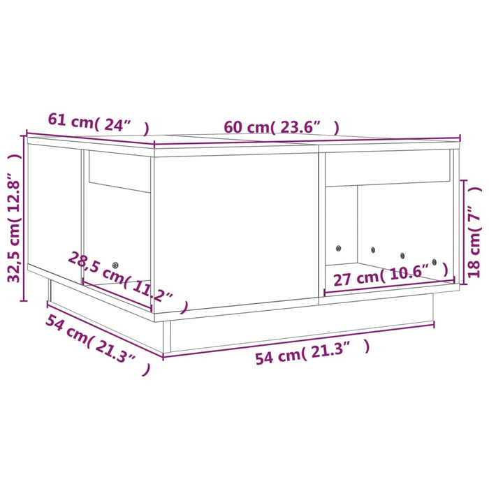 Tavolino da Salotto Bianco 60x61x32,5 cm Legno Massello di Pino