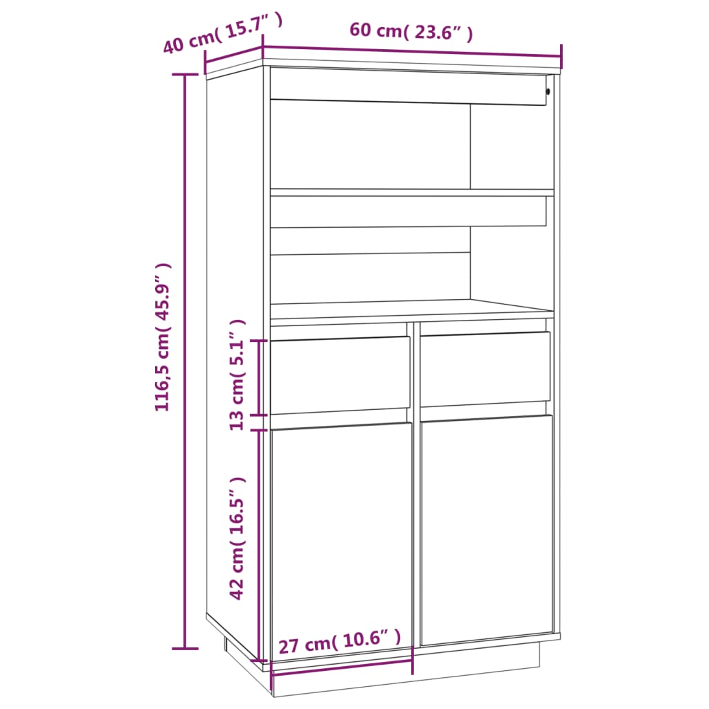 Credenza Bianca 60x40x116,5 cm in Legno Massello di Pino cod mxl 17836