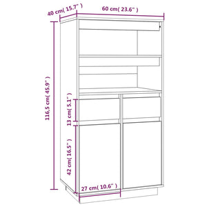 Credenza Grigia 60x40x116,5 cm in Legno Massello di Pino