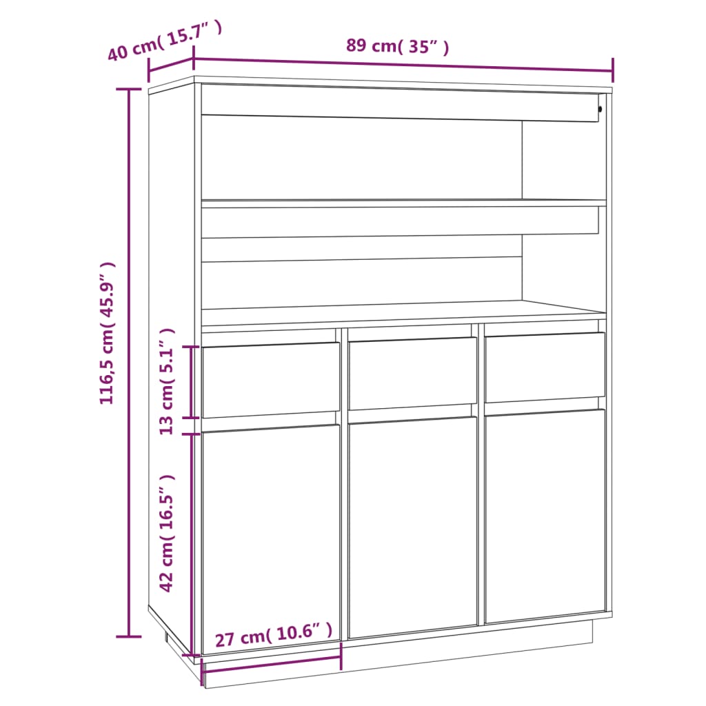 Credenza 89x40x116,5 cm in Legno Massello di Pino 818215