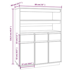 Credenza 89x40x116,5 cm in Legno Massello di Pino 818215