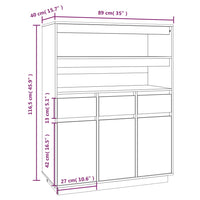 Credenza Bianca 89x40x116,5 cm in Legno Massello di Pino