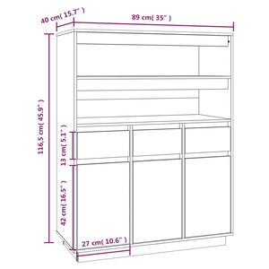 Credenza Bianca 89x40x116,5 cm in Legno Massello di Pino