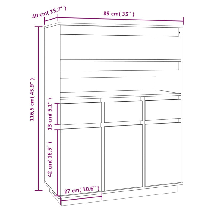 Credenza Bianca 89x40x116,5 cm in Legno Massello di Pino