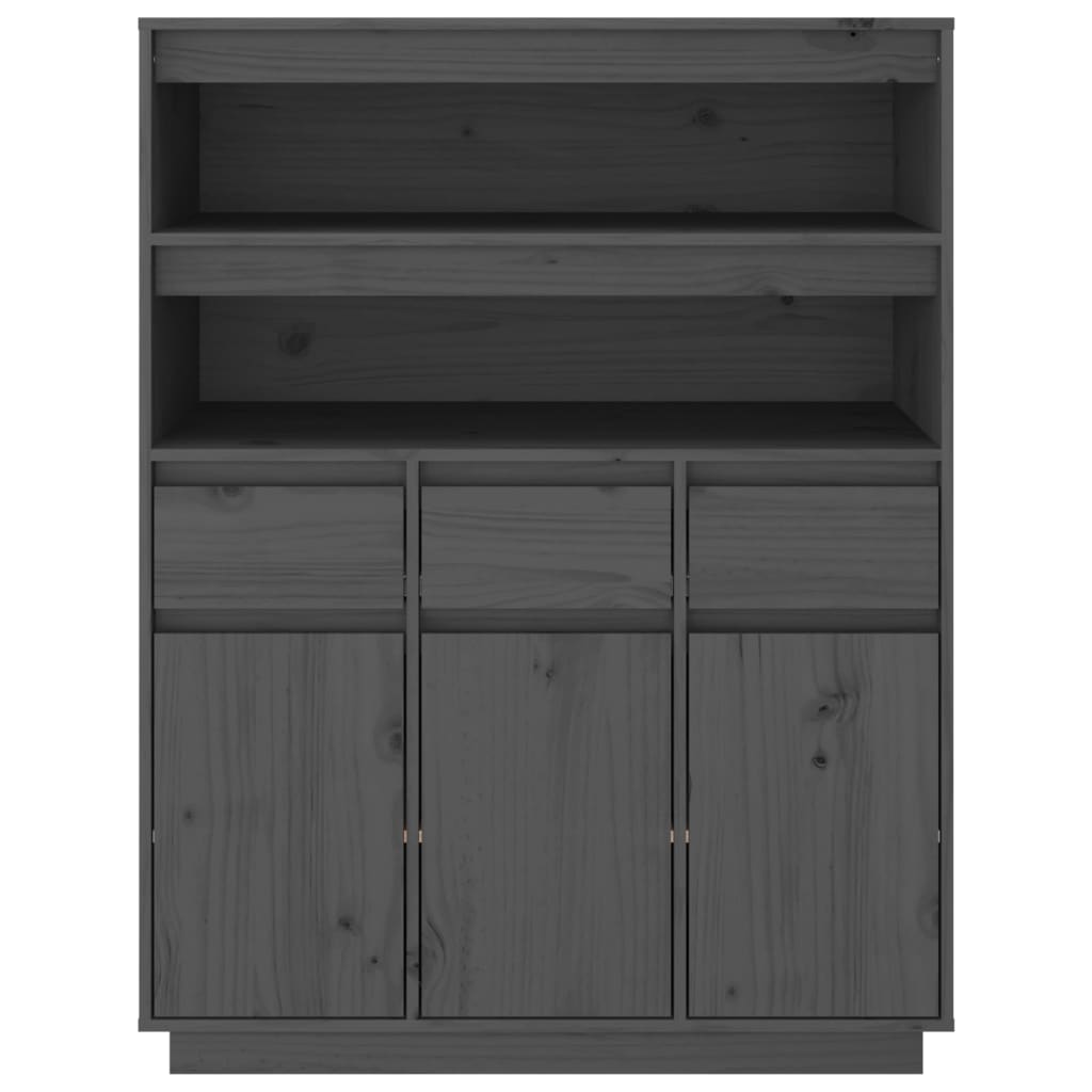 Credenza Grigia 89x40x116,5 cm in Legno Massello di Pino