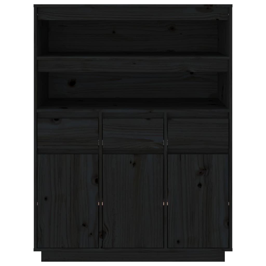 Credenza Nera 89x40x116,5 cm in Legno Massello di Pino