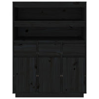 Credenza Nera 89x40x116,5 cm in Legno Massello di Pino