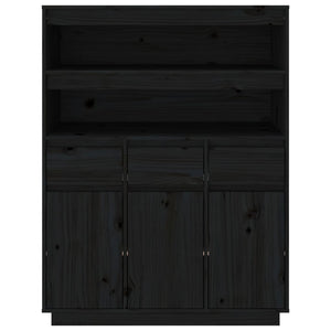 Credenza Nera 89x40x116,5 cm in Legno Massello di Pino