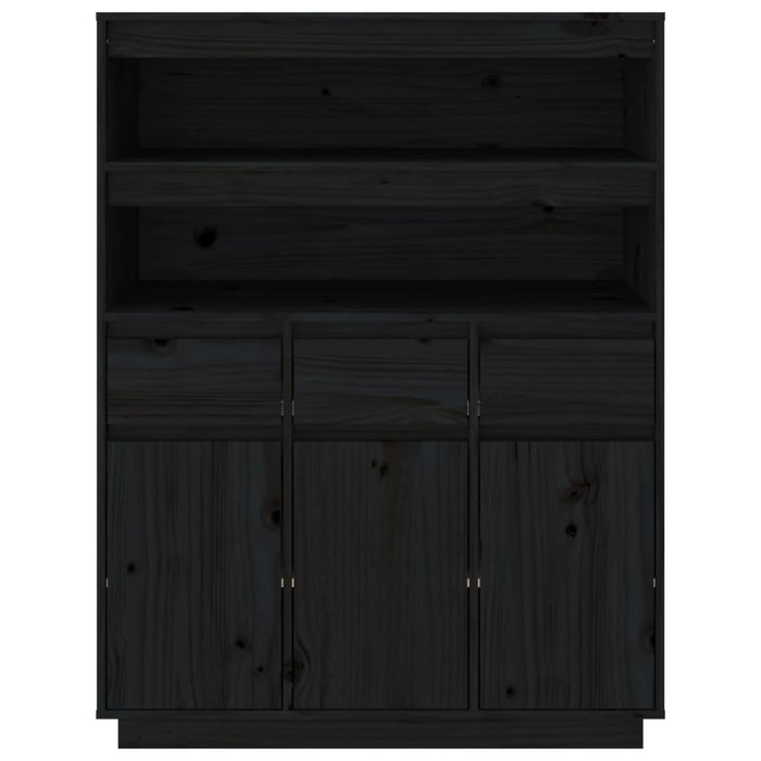 Credenza Nera 89x40x116,5 cm in Legno Massello di Pino