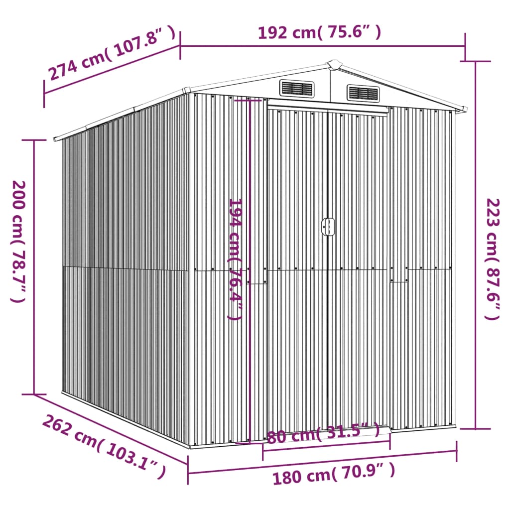 Capanno da Giardino Verde 192x274x223 cm Acciaio Zincato cod mxl 51860