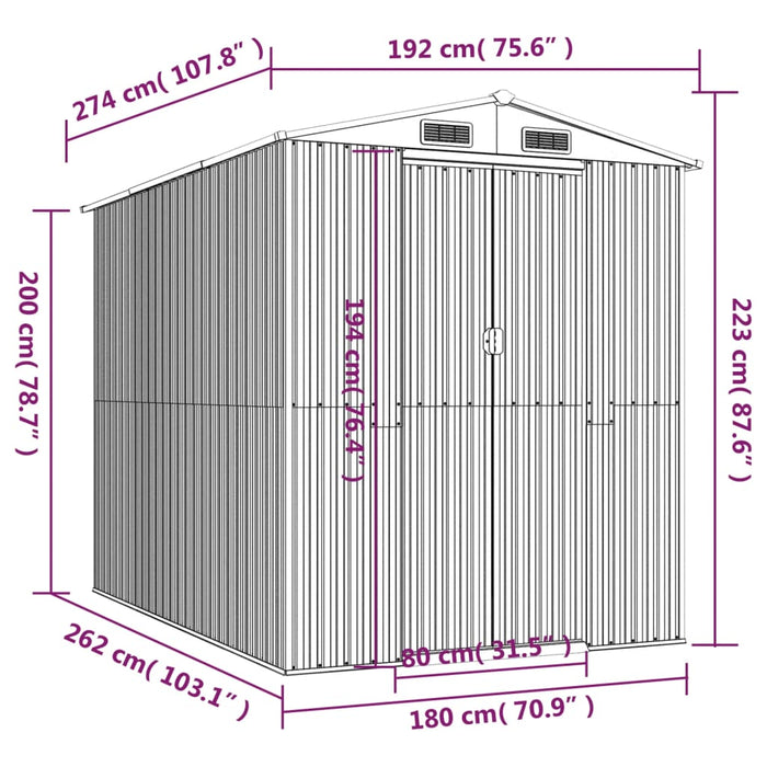 Capanno da Giardino Verde 192x274x223 cm Acciaio Zincato cod mxl 51860