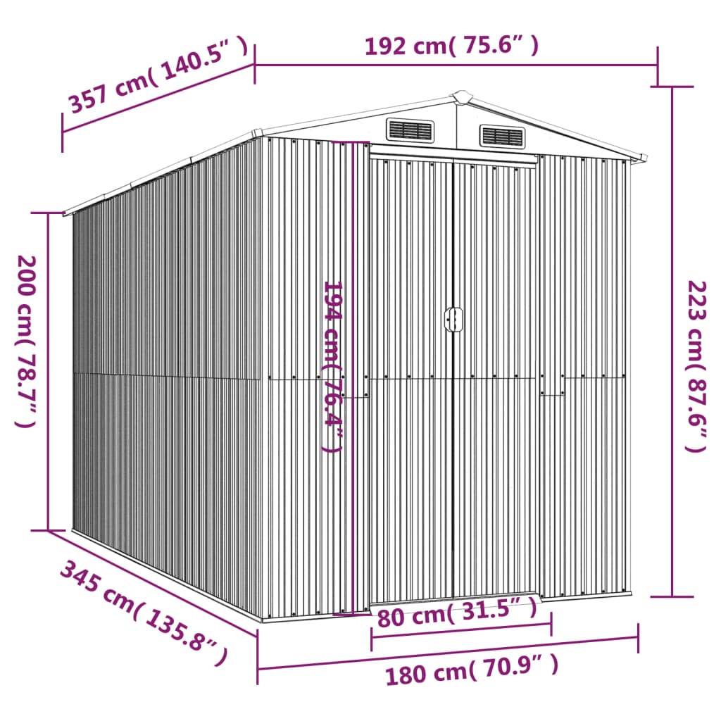 Capanno da Giardino Verde 192x357x223 cm Acciaio Zincato cod mxl 65880