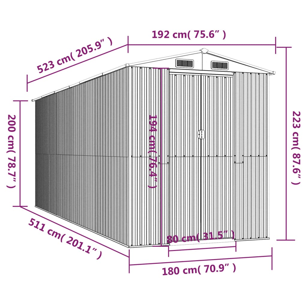 Capanno da Giardino Verde 192x523x223 cm Acciaio Zincato 3147431