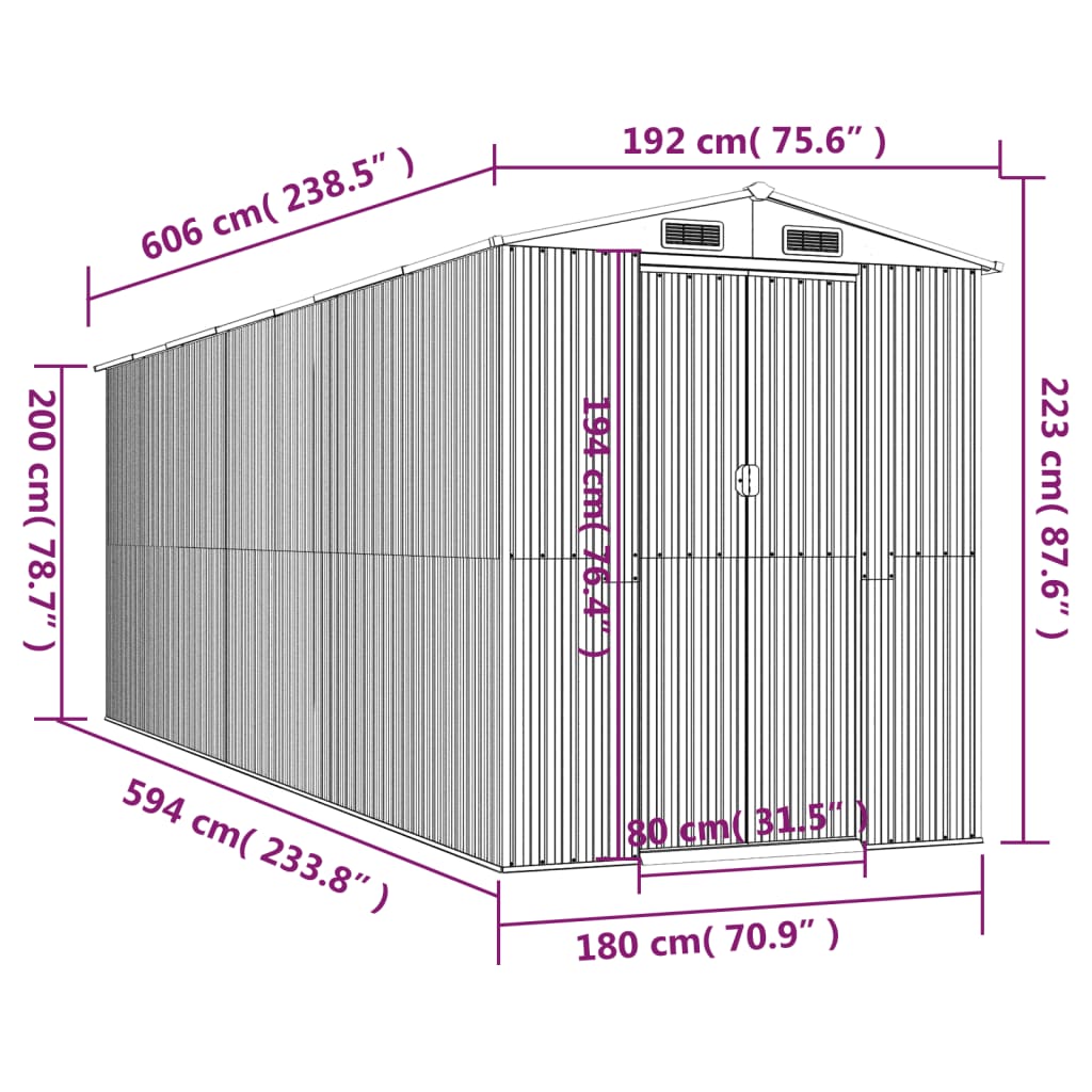 Capanno da Giardino Verde 192x606x223 cm Acciaio Zincato cod mxl 65883