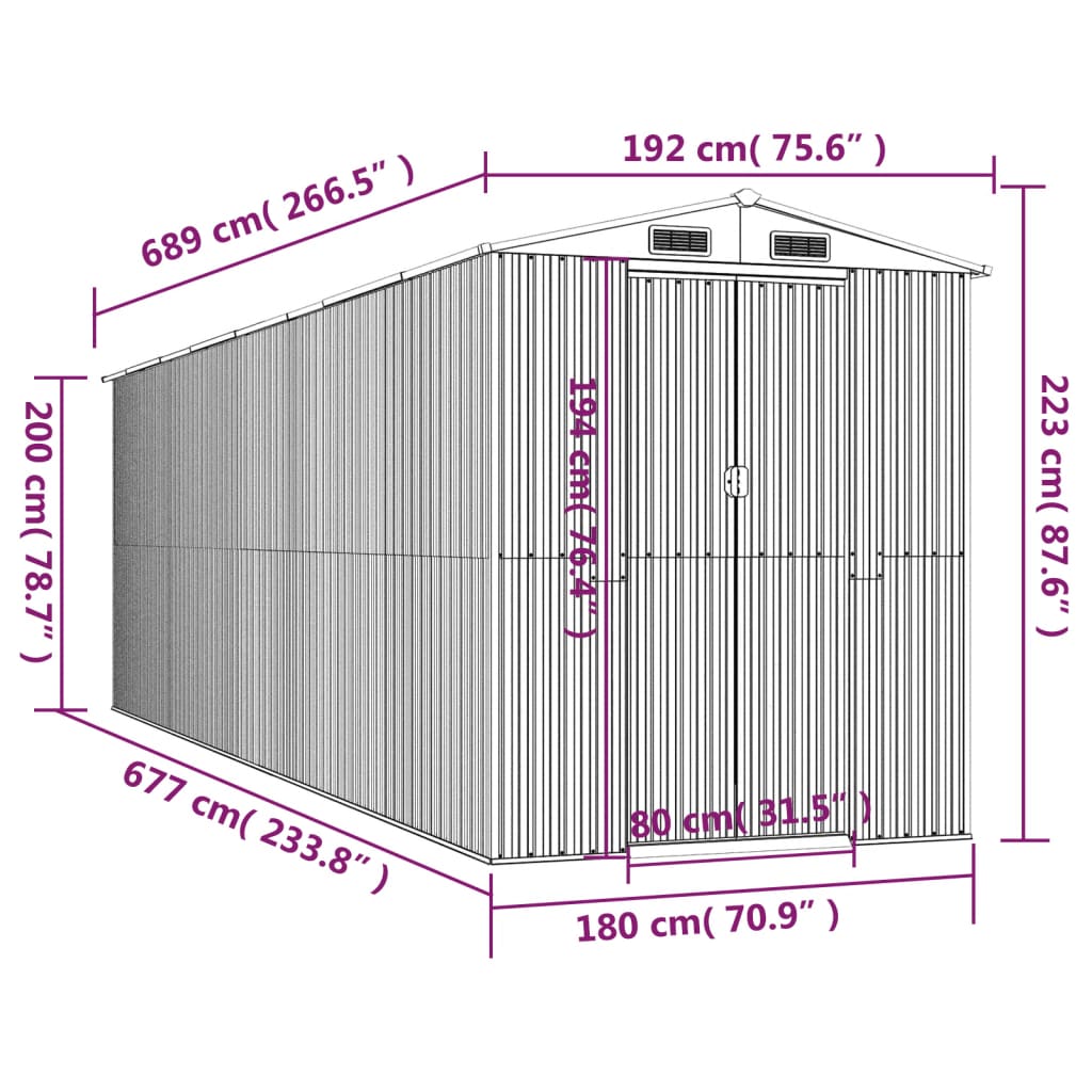 Capanno da Giardino Verde 192x689x223 cm Acciaio Zincato 3147433