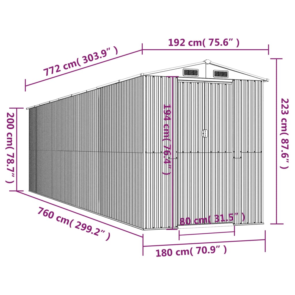 Capanno da Giardino Verde 192x772x223 cm Acciaio Zincato 3147434