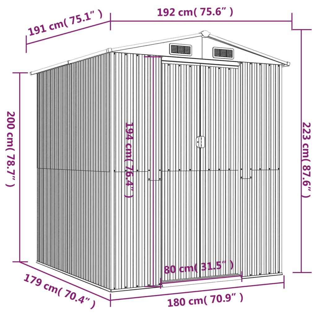 Capanno da Giardino Grigio Chiaro 192x191x223cm Acciaio Zincato 3147438