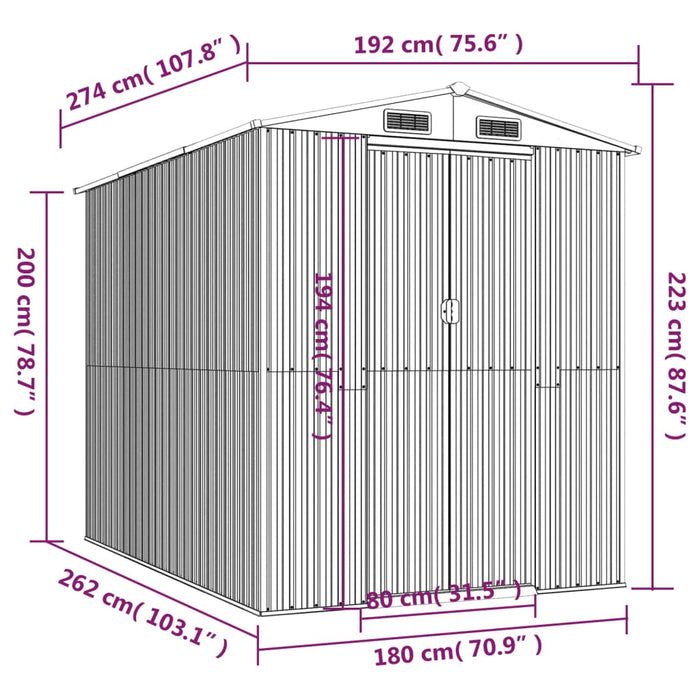 Capanno da Giardino Grigio Chiaro 192x274x223cm Acciaio Zincato 3147439