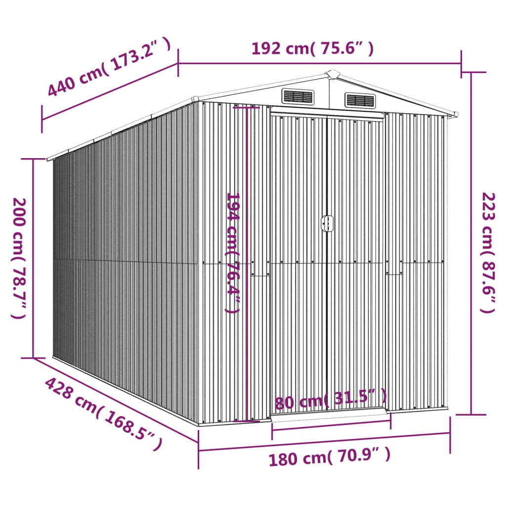 Capanno da Giardino Grigio Chiaro 192x440x223cm Acciaio Zincato cod mxl 65858