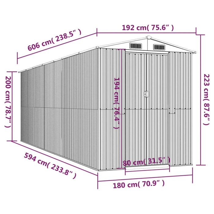 Capanno da Giardino Grigio Chiaro 192x606x223cm Acciaio Zincato cod mxl 65857