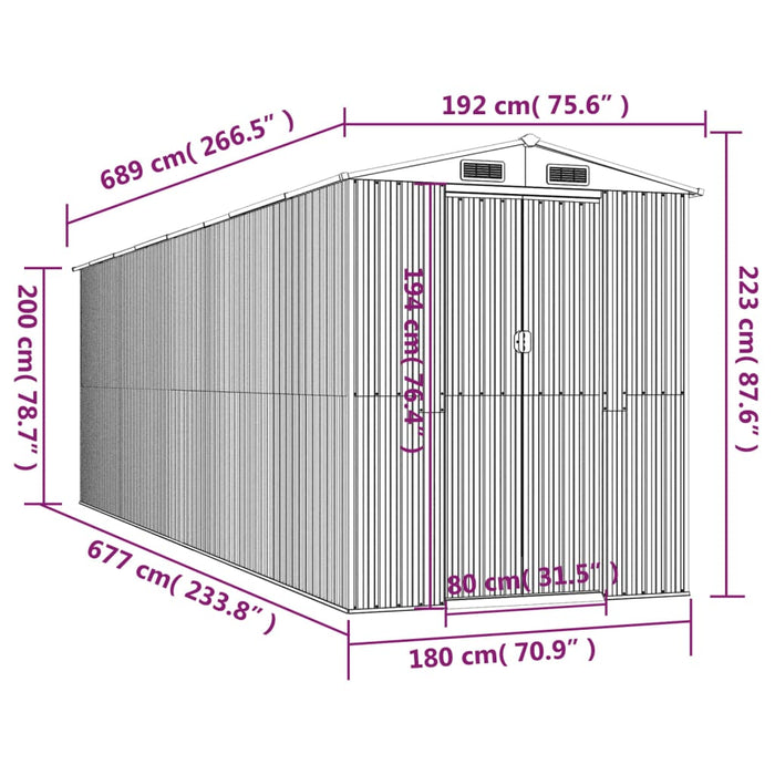 Capanno da Giardino Grigio Chiaro 192x689x223cm Acciaio Zincato 3147444