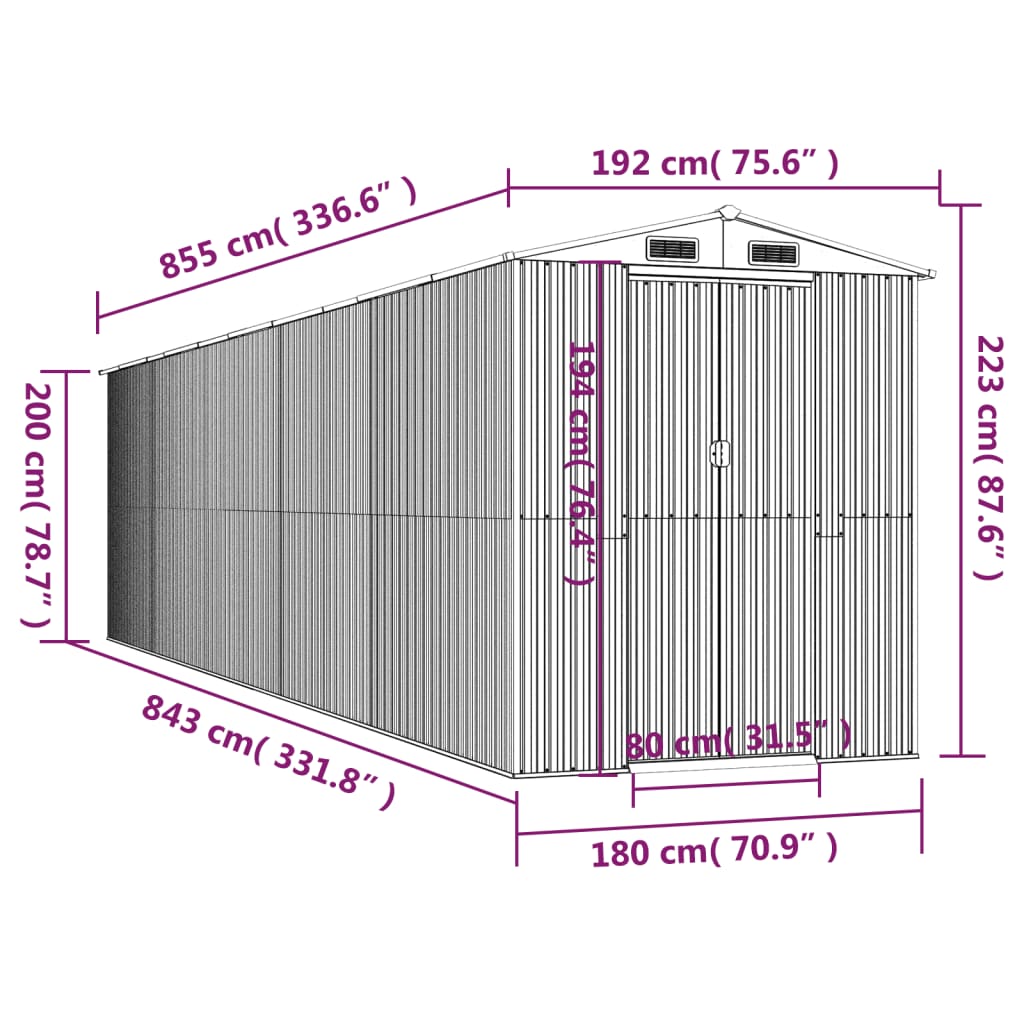 Capanno da Giardino Grigio Chiaro 192x855x223cm Acciaio Zincato 3147446