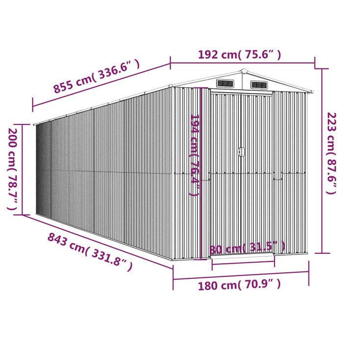 Capanno da Giardino Grigio Chiaro 192x855x223cm Acciaio Zincato cod mxl 65823