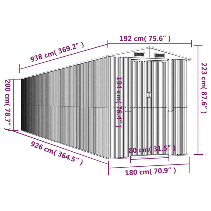 Capanno da Giardino Grigio Chiaro 192x938x223cm Acciaio Zincato cod mxl 65856